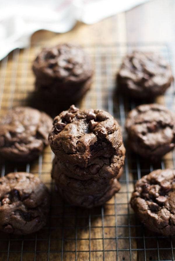 Double Chocolate Cookies on a drying rack.