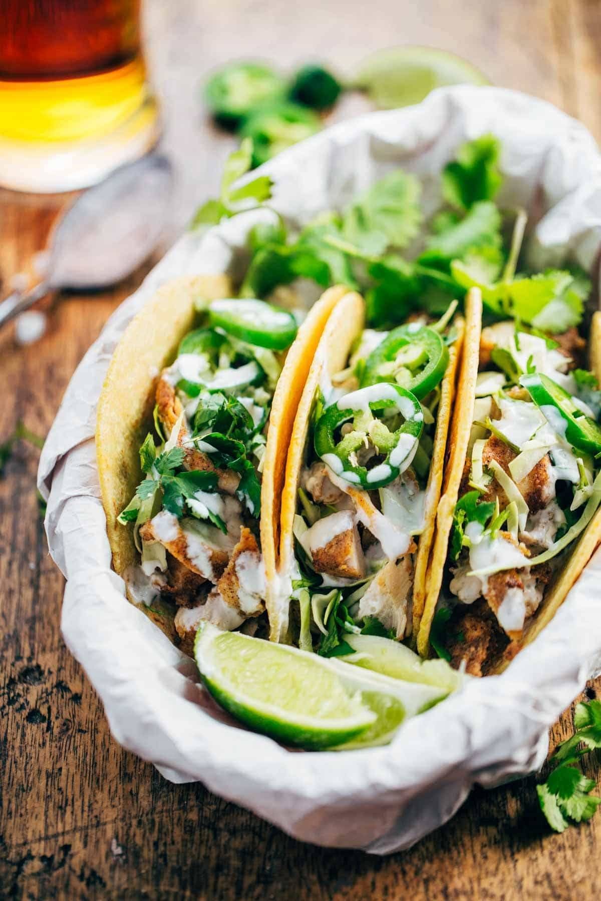 Chicken Tacos with limes and herbs.
